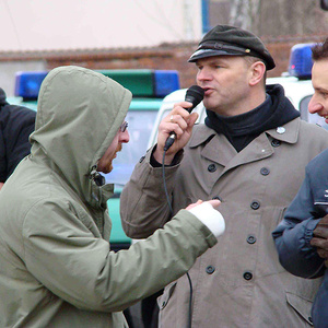 Hans-Robert Klug, Thomas "Steiner" Wulff und Dieter Riefling (v.r.n.l.) beim Aufmarsch am 29. Dezember 2007 in Stendal