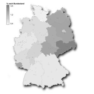 Ergebnisse der NPD bei der Europa-Wahl – die neuen Bundesländer herausgehoben