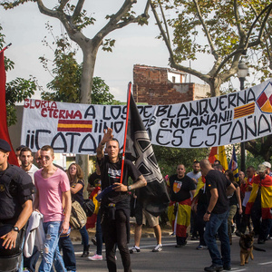  Die etwa 400 Teilnehmenden des Neonazi-Aufmarsches, die sich aus den Gruppen DN, Democracia Nacional Joven, AN, Division Europa, La Falange, Frente x España und NPE zusammensetzen, verteilten sich auf der Demonstration in vier fast gleich große Blöcke, was nicht nur der Sichtbarmachung der einzelnen Gruppen diente, sondern in erster Linie Produkt interner Streitigkeiten ist.