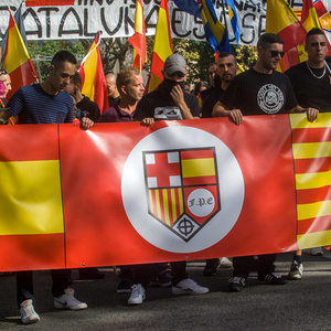  Die etwa 400 Teilnehmenden des Neonazi-Aufmarsches, die sich aus den Gruppen DN, Democracia Nacional Joven, AN, Division Europa, La Falange, Frente x España und NPE zusammensetzen, verteilten sich auf der Demonstration in vier fast gleich große Blöcke, was nicht nur der Sichtbarmachung der einzelnen Gruppen diente, sondern in erster Linie Produkt interner Streitigkeiten ist.