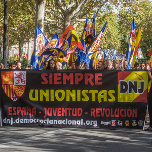  Die etwa 400 Teilnehmenden des Neonazi-Aufmarsches, die sich aus den Gruppen DN, Democracia Nacional Joven, AN, Division Europa, La Falange, Frente x España und NPE zusammensetzen, verteilten sich auf der Demonstration in vier fast gleich große Blöcke, was nicht nur der Sichtbarmachung der einzelnen Gruppen diente, sondern in erster Linie Produkt interner Streitigkeiten ist.