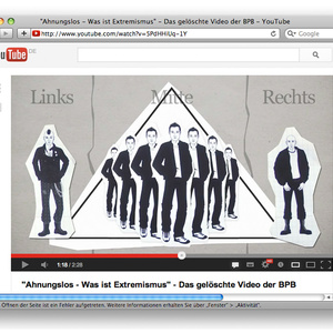 Um eine Bedrohung des demokratischen Staates herbeizureden, ist es notwendig »Extre­mis­men« zu suggerieren. Hier etwa in einem Film der Bundeszentrale für politische Bildung.