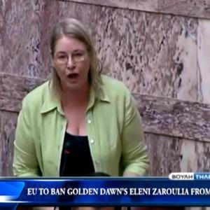 Eleni Zaroulia, Ehegattin des Parteiführers und Chrysi Avgi Abgeordnete