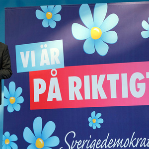 Jimmie Åkesson, Chef der „Sverigedemokraterna“ bei einer Wahlveranstaltung