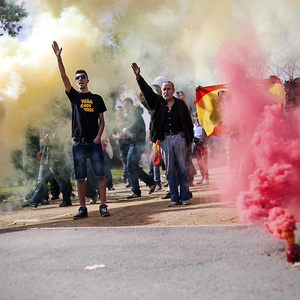 Alt- und Neofranquisten bei ihrer alljährlichen Kundgebung am 12. Oktober 2013 auf dem Berg Montjuic in Barcelona.