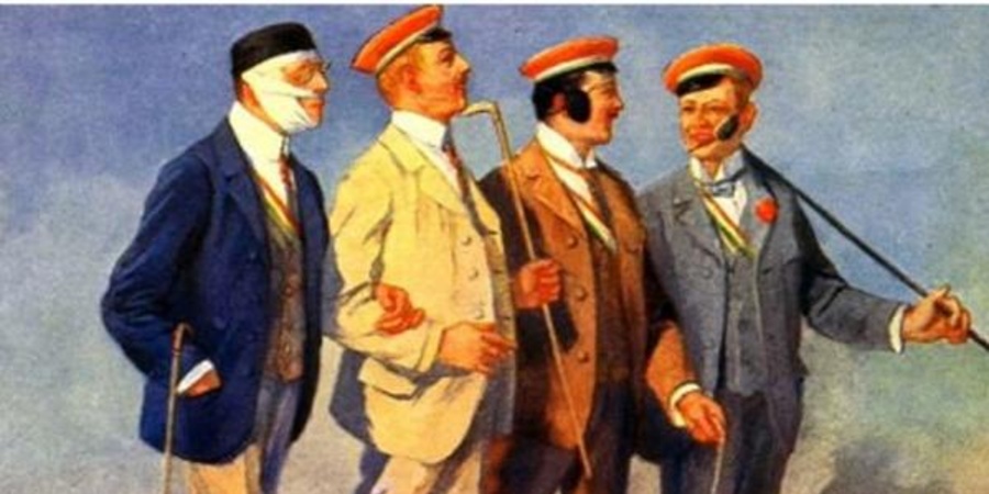 Gemaltes Bild: Burschenschafter mit Kopfverbänden