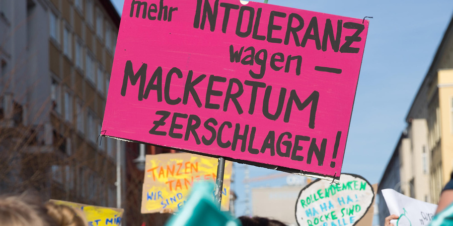 Demoschild: Intoleranz wagen - Mackertum zerschlagen