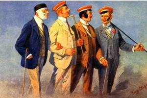 Gemaltes Bild: Burschenschafter mit Kopfverbänden